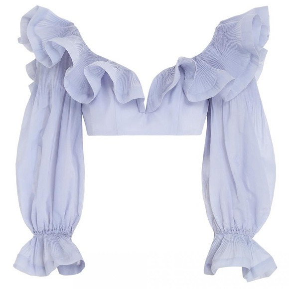 Zimmermann Lovestruck Cropped Ruffle Bodice Top Blouse in Periwinkle - Picture 14 of 16
